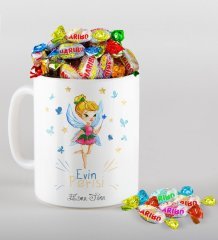 Kişiye Özel Evin Perisi Tasarımlı Kupa ve Haribo Fruitbons Şeker Hediye Seti-1
