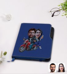Kişiye Özel Sevgililer Karikatürlü Lacivert Termo Deri Defter-97