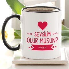 Kişiye Özel Sevgilim Olur Musun Siyah Kupa Bardak