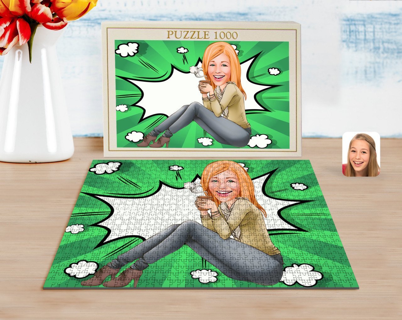 Kişiye Özel Kadın Karikatürlü 1000 Parça Profesyonel Puzzle-102