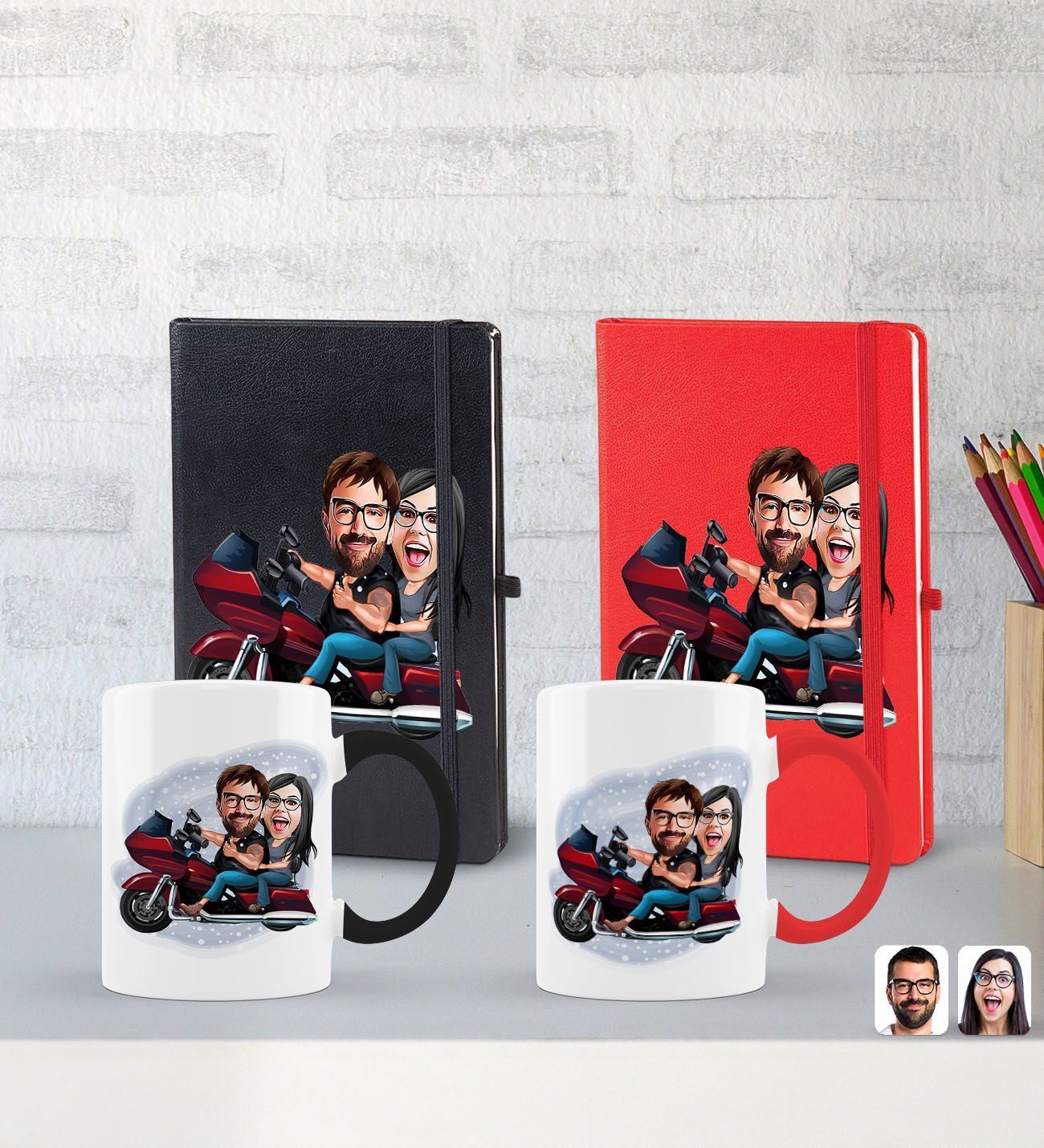 BK Gift Kişiye Özel Sevgililer Karikatürlü 2’li Defter Kupa Hediye Seti, Sevgiliye Hediye, Sevgililer Günü Hediyesi