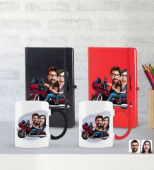 BK Gift Kişiye Özel Sevgililer Karikatürlü 2’li Defter Kupa Hediye Seti, Sevgiliye Hediye, Sevgililer Günü Hediyesi