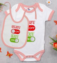 BK Kids Umut Off Tasarımlı Pembe Bebek Body Zıbın ve Mama Önlüğü Hediye Seti-1
