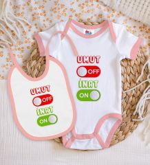 BK Kids Umut Off Tasarımlı Pembe Bebek Body Zıbın ve Mama Önlüğü Hediye Seti-1