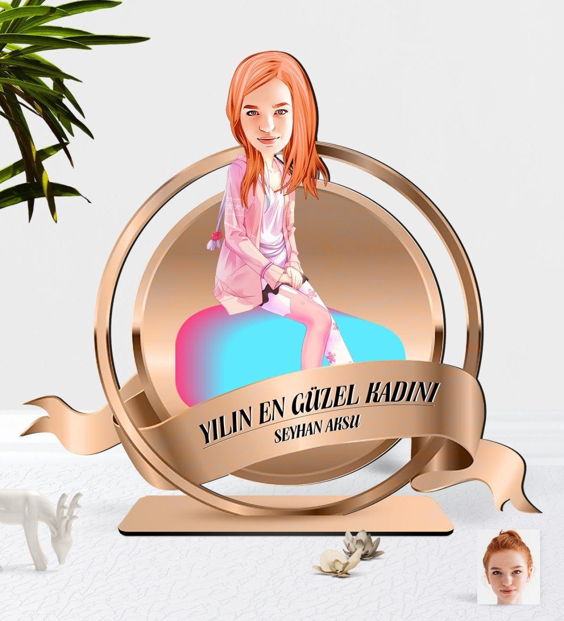 Kişiye Özel Kadın Karikatürlü 3D Ahşap Biblo Plaket-32
