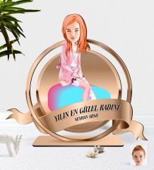 Kişiye Özel Kadın Karikatürlü 3D Ahşap Biblo Plaket-32