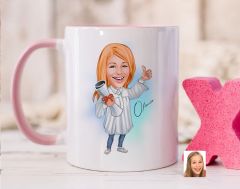 Bk Gift Kişiye Özel Mezun Karikatürlü Pembe Kupa Bardak-1, Sevgiliye Hediye, Arkadaşa Hediye