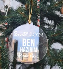BK Gift Kişiye Özel İsimli Şeffaf Pleksi Yılbaşı Ağaç Süsü- 2, Yılbaşı Hediyesi, İsme Özel Ağaç Süsü, Yeni Yıl Mesajlı Hediye