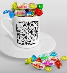 Kişiye Özel İsimli Türk Kahvesi Fincanı ve Haribo Şeker Hediye Seti-10