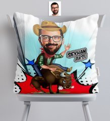 Kişiye Özel Bay Rodeocu Karikatürlü Saten Yastık