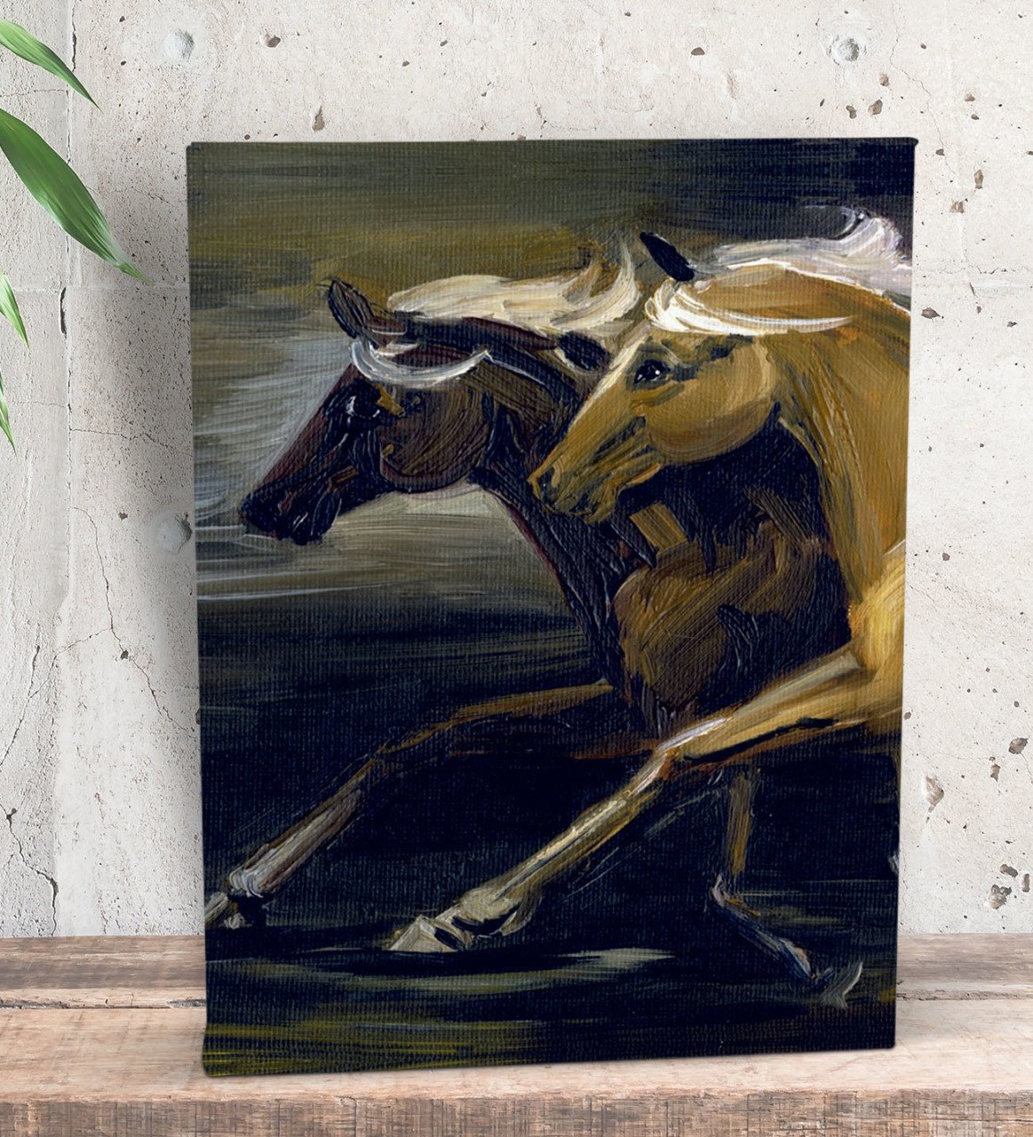 BK Gift Atlar Tasarımlı Dekoratif Mini Kanvas Tablo 15x20cm-1