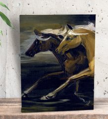 BK Gift Atlar Tasarımlı Dekoratif Mini Kanvas Tablo 15x20cm-1