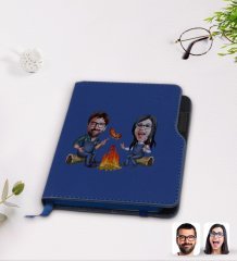 Kişiye Özel Sevgililer Karikatürlü Lacivert Termo Deri Defter-95