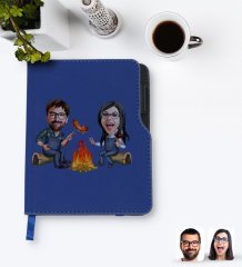 Kişiye Özel Sevgililer Karikatürlü Lacivert Termo Deri Defter-95