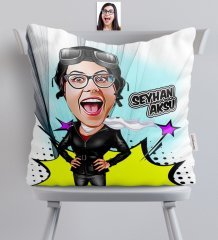 Kişiye Özel Bayan Pilot Karikatürlü Saten Yastık