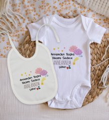 BK Kids Anneannem Tasarımlı Bebek Body Zıbın ve Mama Önlüğü Hediye Seti - Model 1
