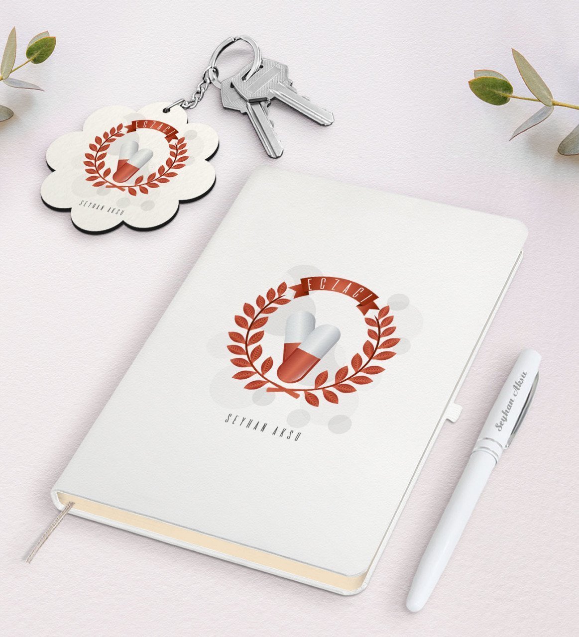 Kişiye Özel Eczacı Beyaz Defter Kalem ve Anahtarlık Hediye Seti-9