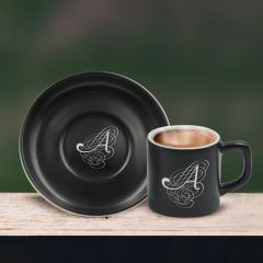 BK Gift Kişiye Özel Kaligrafi Harf Tasarımlı Siyah Renk Türk Kahvesi Fincanı-1, Arkadaşa Hediye, Sevgiliye Hediye, Yıl Dönümü Hediyesi