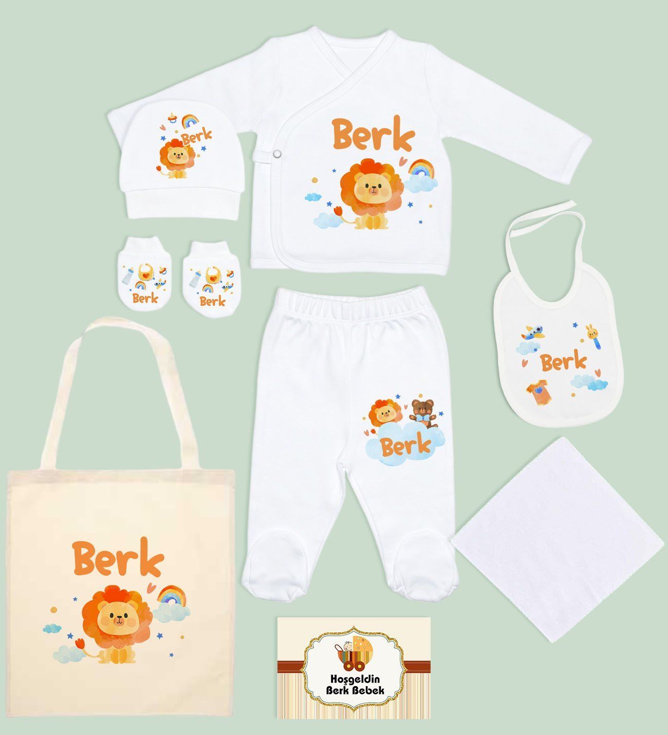 BK Kids Kişiye Özel Beyaz Hastane Çıkışı, Anneye Hediye, İsimli Bez Çanta, Yeni Doğan Bebek Giyim Hediyesi, 8 Parça Bebek Hediye Seti-4