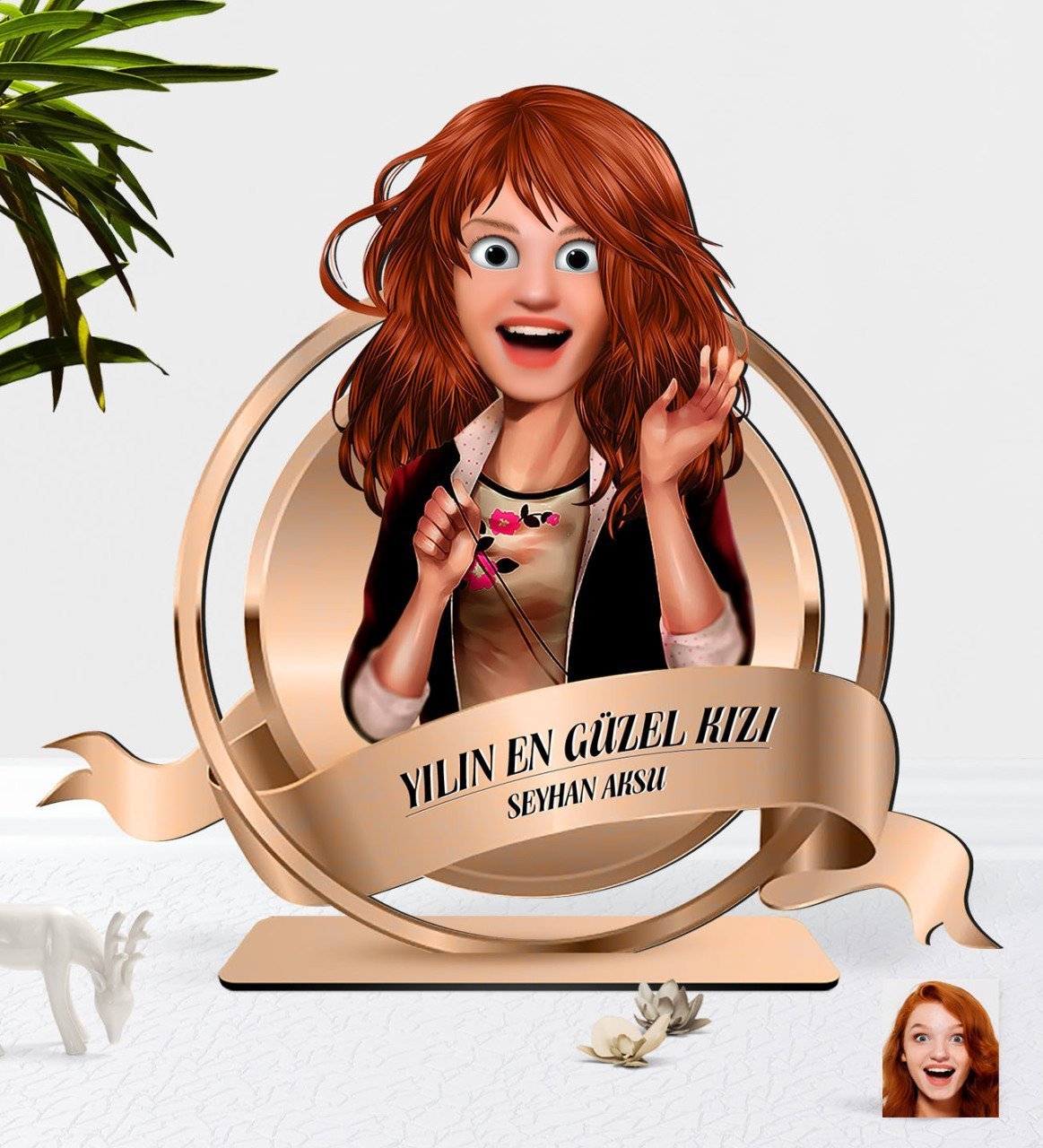 Kişiye Özel Kadın Animasyon Karikatürlü 3D Ahşap Biblo Plaket-20