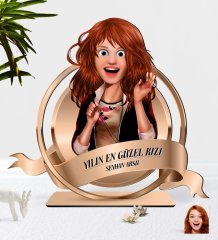 Kişiye Özel Kadın Animasyon Karikatürlü 3D Ahşap Biblo Plaket-20