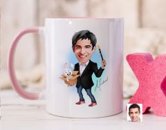 Bk Gift Kişiye Özel Sihirbaz Karikatürlü Pembe Kupa Bardak-1, Sevgiliye Hediye, Arkadaşa Hediye
