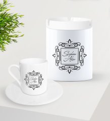 Kişiye Özel İsimli Türk Kahvesi Fincanı ve Seramik Kül Tablası Seti-1