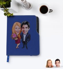 Kişiye Özel Sevgililer Karikatürlü Lacivert Termo Deri Defter-94