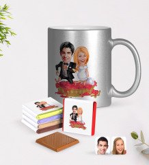 Kişiye Özel Sevgililer Günü Temalı Evleniyoruz Karikatürlü Krom Kupa ve Çikolata Hediye Seti-10
