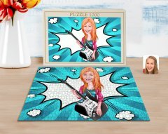Kişiye Özel Kadın Gitarist Karikatürlü 1000 Parça Profesyonel Puzzle-1