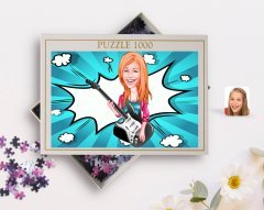 Kişiye Özel Kadın Gitarist Karikatürlü 1000 Parça Profesyonel Puzzle-1