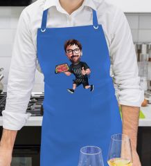 BK Gift Kişiye Özel Erkek Barbekü Karikatürlü Profesyonel Saks Mavi Mutfak Önlüğü, Aşçı Önlüğü, Şef Önlüğü, Arkadaşa Hediye-2