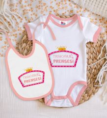 BK Kids Trakyanın Prensesi Tasarımlı Pembe Bebek Body Zıbın ve Mama Önlüğü Hediye Seti-1