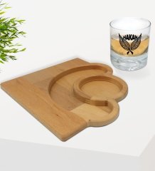 Kişiye Özel İsimli Viski Bardağı ve Doğal Masif Ahşap Yarım Ay Sunum Tabağı Çerezlik Hediye Seti-23