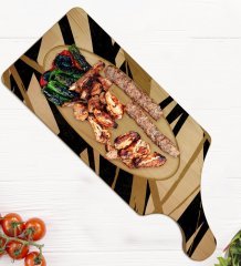 BK Gift Modern Art Tasarımlı Dikdörtgen Şeklinde Doğal Ahşap Servis ve Sunum Tabağı Model 16