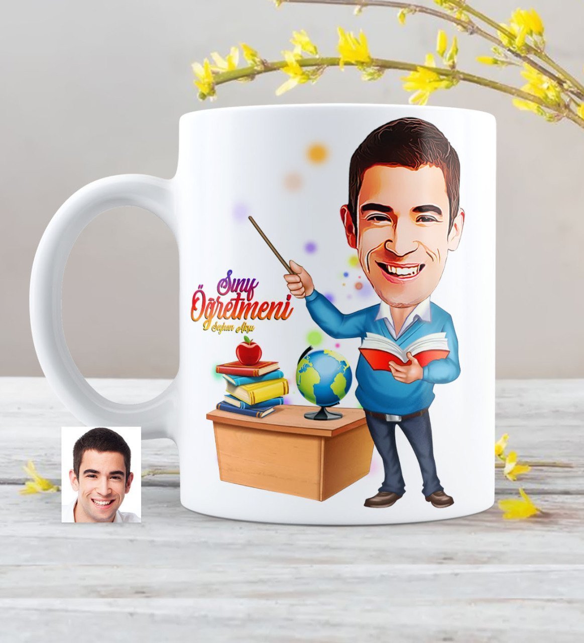 Kişiye Özel Bay Öğretmen Karikatürlü Beyaz Kupa Bardak - 4
