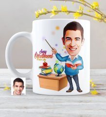 Kişiye Özel Bay Öğretmen Karikatürlü Beyaz Kupa Bardak - 4
