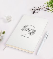 Kişiye Özel Baş Harf İsim Tasarımlı Beyaz Defter Kalem Seti-5