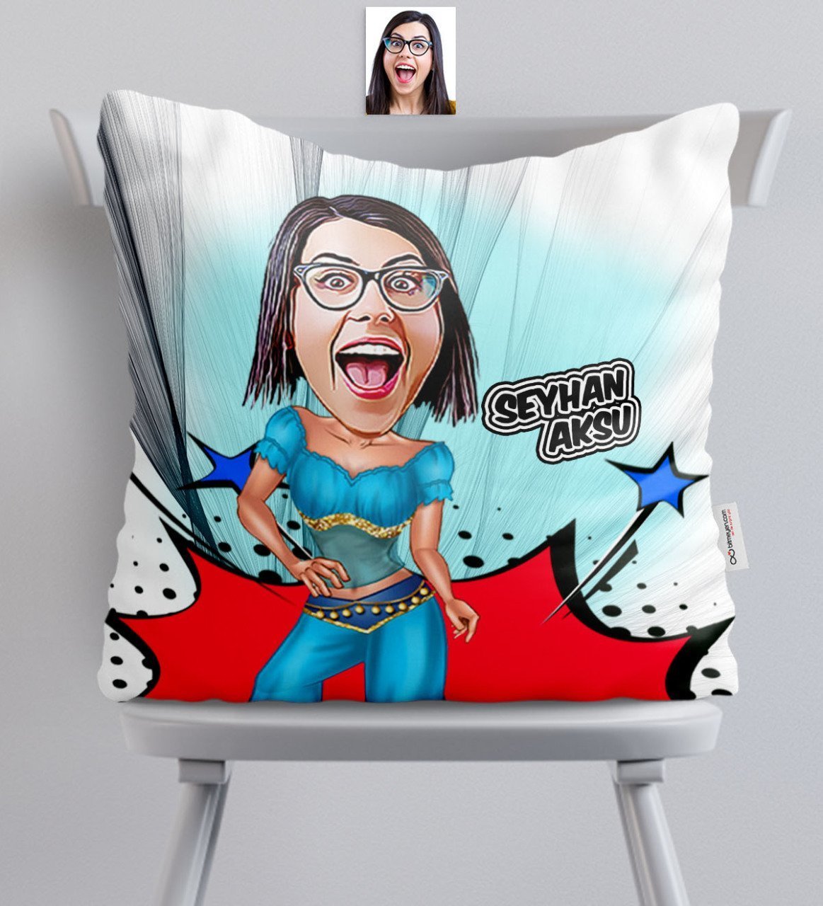 Kişiye Özel Bayan Oryantal Karikatürlü Saten Yastık