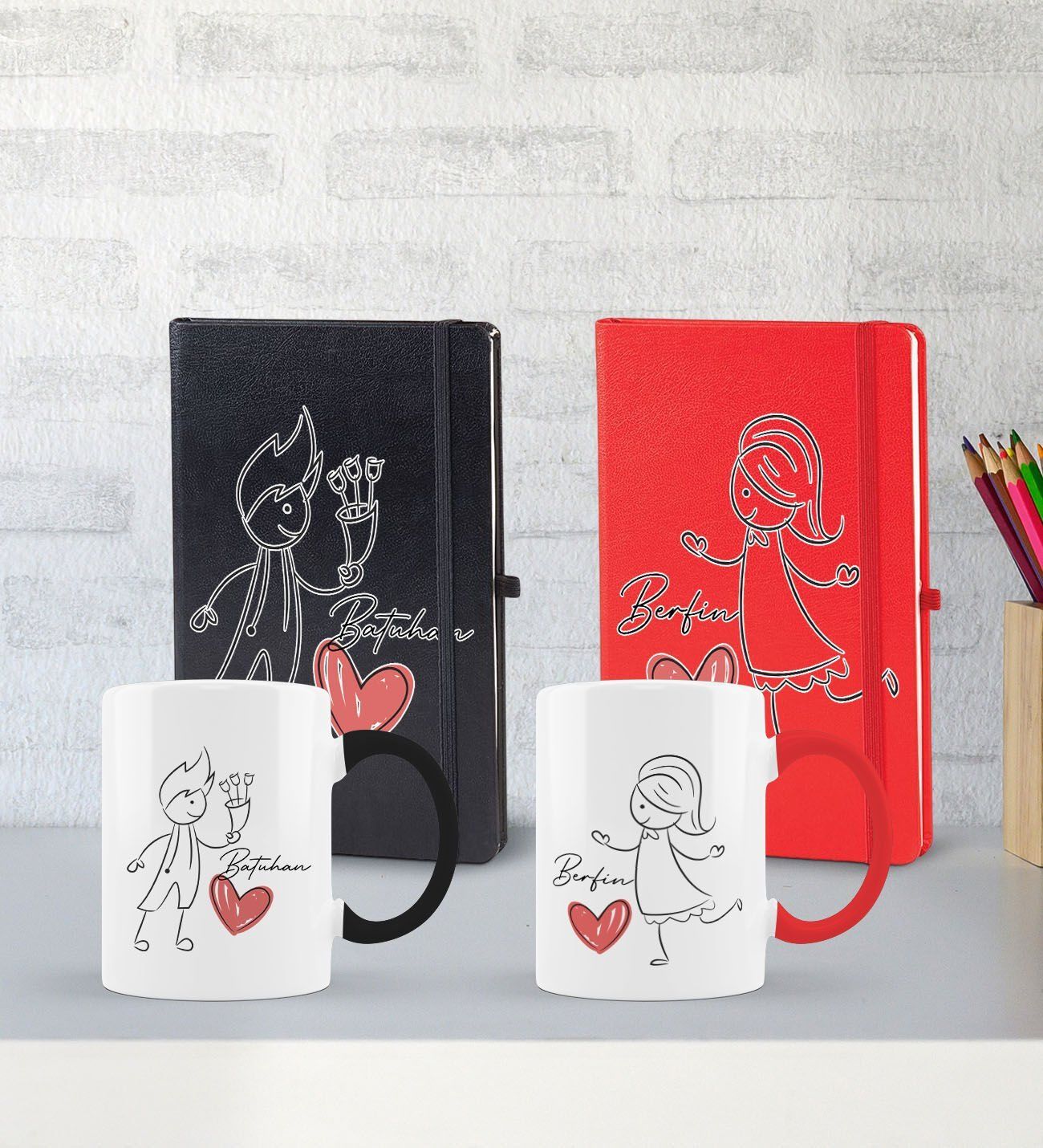 BK Gift Kişiye Özel Sevgili Temalı 2’li Defter Kupa Hediye Seti, Sevgiliye Hediye, Sevgililer Günü Hediyesi-11