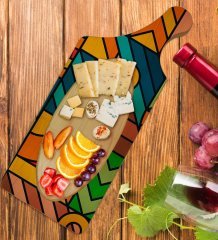 BK Gift Modern Art Tasarımlı Dikdörtgen Şeklinde Doğal Ahşap Servis ve Sunum Tabağı Model 15