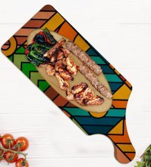 BK Gift Modern Art Tasarımlı Dikdörtgen Şeklinde Doğal Ahşap Servis ve Sunum Tabağı Model 15