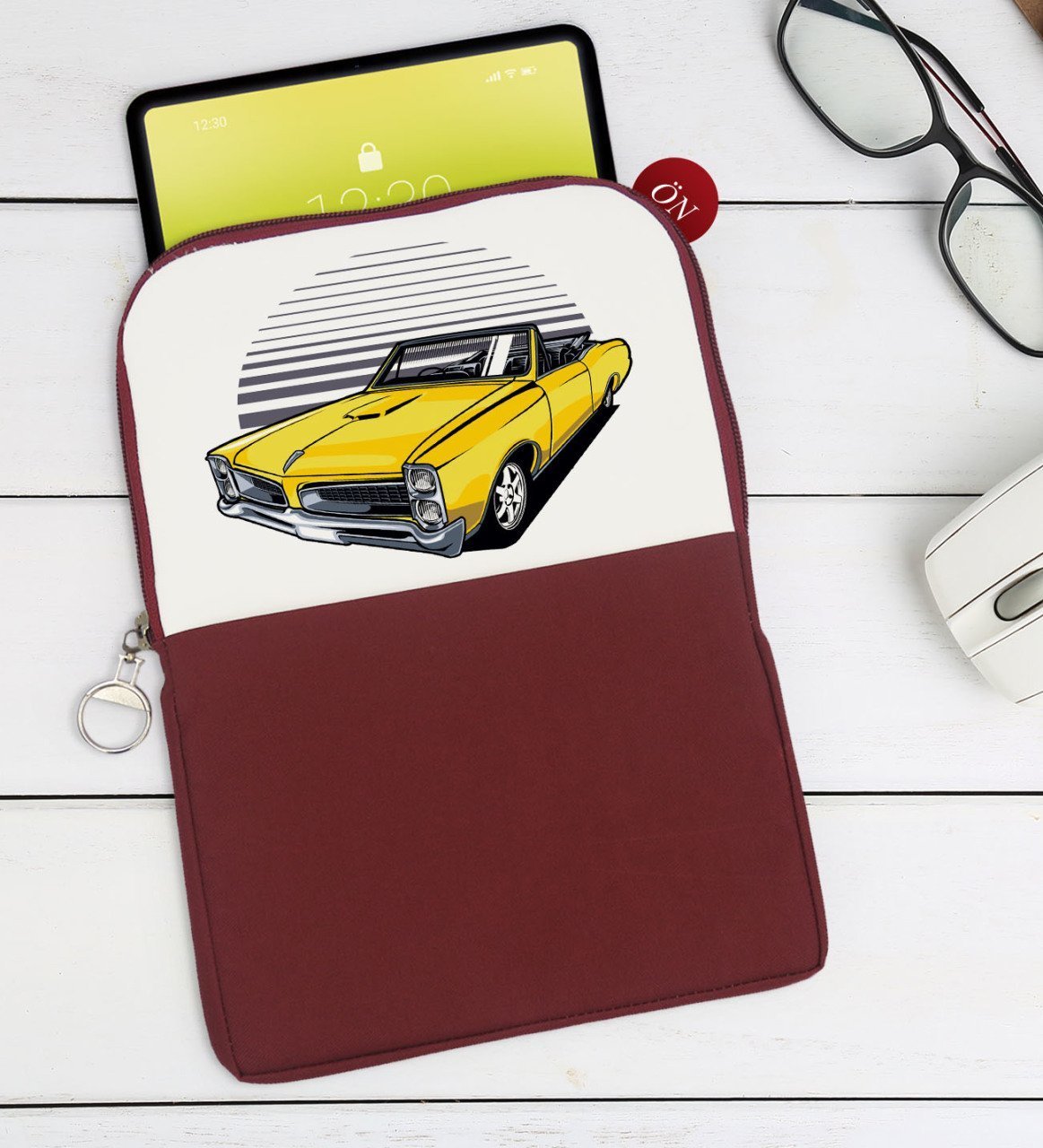 BK Gift Klasik Araç Tasarımlı Taşınabilir Koruyucu Tablet Kılıfı & Organizer Çanta - Bordo-5
