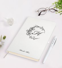 Kişiye Özel Baş Harf İsim Tasarımlı Beyaz Defter Kalem Seti-4