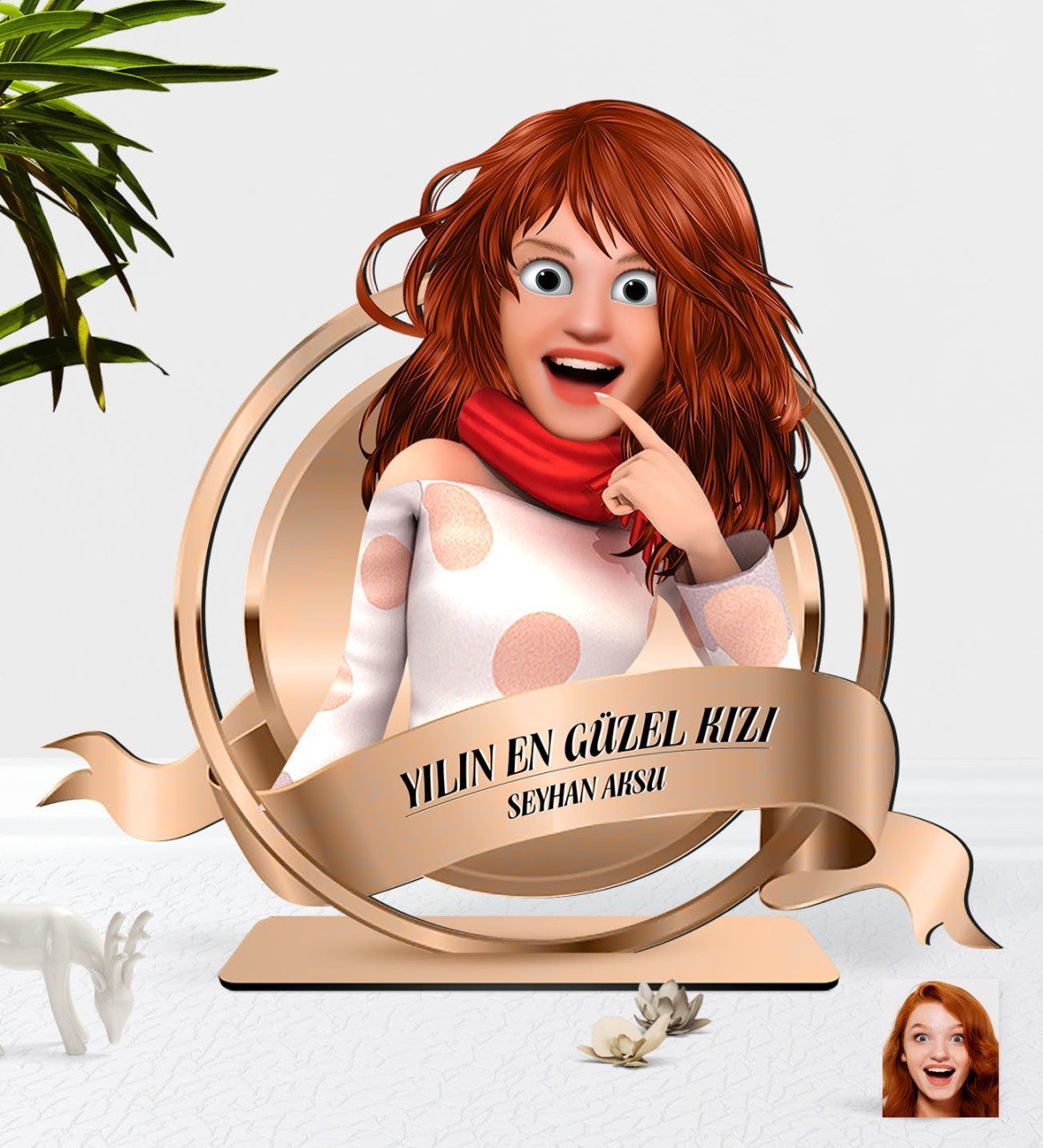 Kişiye Özel Kadın Animasyon Karikatürlü 3D Ahşap Biblo Plaket-18