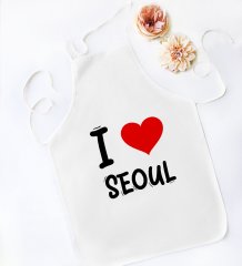 BK Gift I Love Seoul Tasarımlı Beyaz Mutfak Önlüğü - Model 1