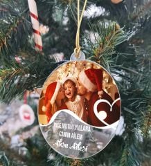 BK Gift Kişiye Özel Aile Şeffaf Pleksi Yılbaşı Ağaç Süsü- 1, Yeni Yıl Hediyesi, Fotoğraflı & Mesajlı Ağaç Süsü