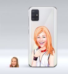 Kişiye Özel Bayan Karikatürlü Samsung Galaxy A51 İnce Şeffaf Silikon Telefon Kapağı-35