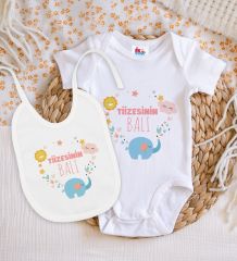 BK Kids Tiizesinin Balı Tasarımlı Beyaz Bebek Body Zıbın ve Mama Önlüğü Hediye Seti-1