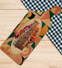 BK Gift Modern Art Tasarımlı Dikdörtgen Şeklinde Doğal Ahşap Servis ve Sunum Tabağı Model 14